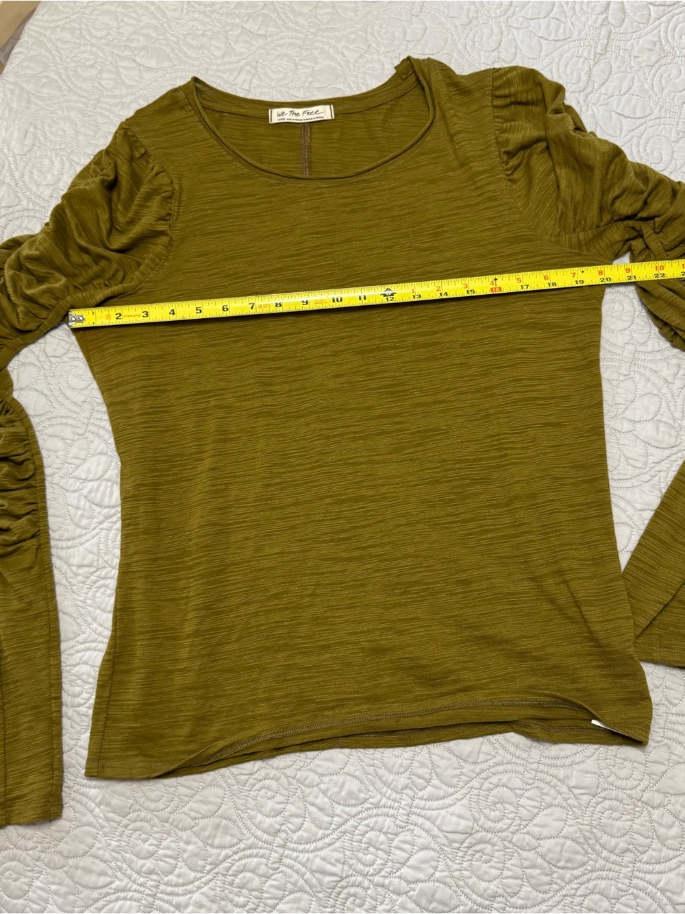 We The Free Olive Green Long Sleeve Ruched Sleeve Tee